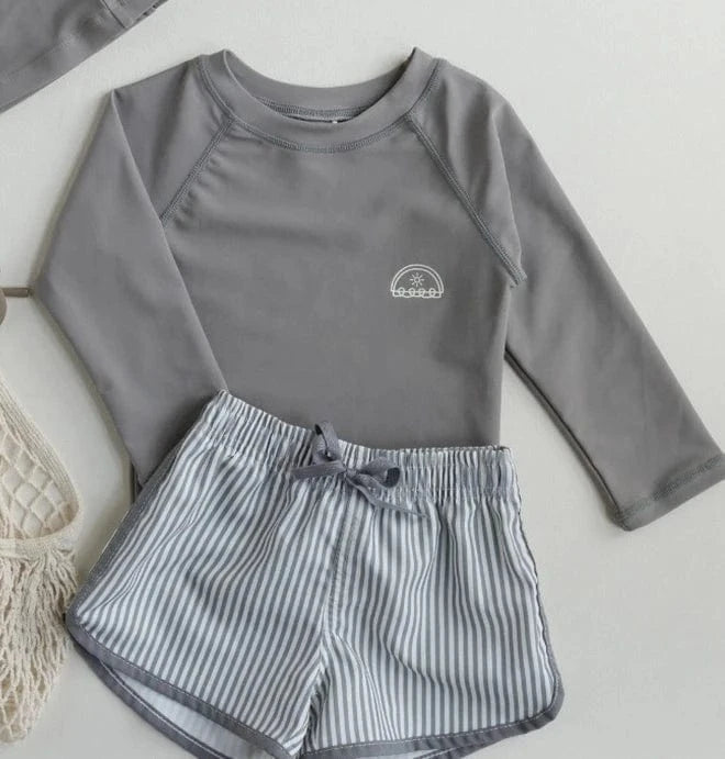 Boy's Clothing Dark Gray / 1T Boys Long Sleeve Rash Guard Swimsuit Set with Hat