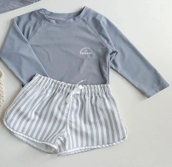 Boy's Clothing Light Gray / 1T Boys Long Sleeve Rash Guard Swimsuit Set with Hat