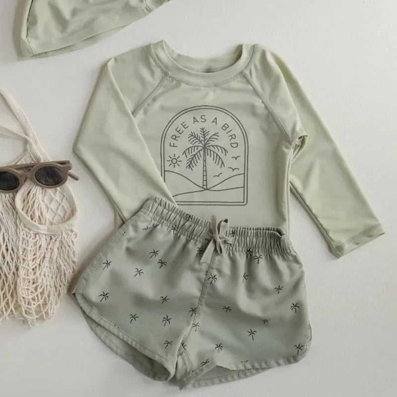 Boy's Clothing Boys Long Sleeve Rash Guard Swimsuit Set with Hat