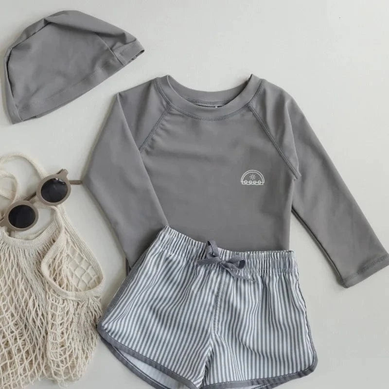 Boy's Clothing Boys Long Sleeve Rash Guard Swimsuit Set with Hat