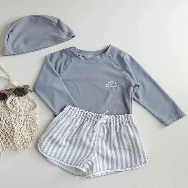 Boy's Clothing Boys Long Sleeve Rash Guard Swimsuit Set with Hat