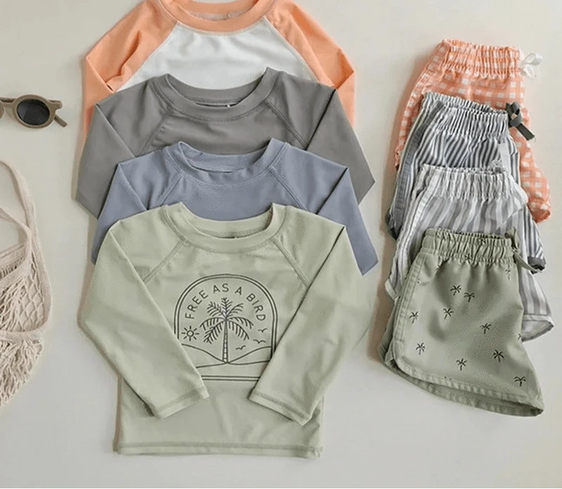 Boy's Clothing Boys Long Sleeve Rash Guard Swimsuit Set with Hat