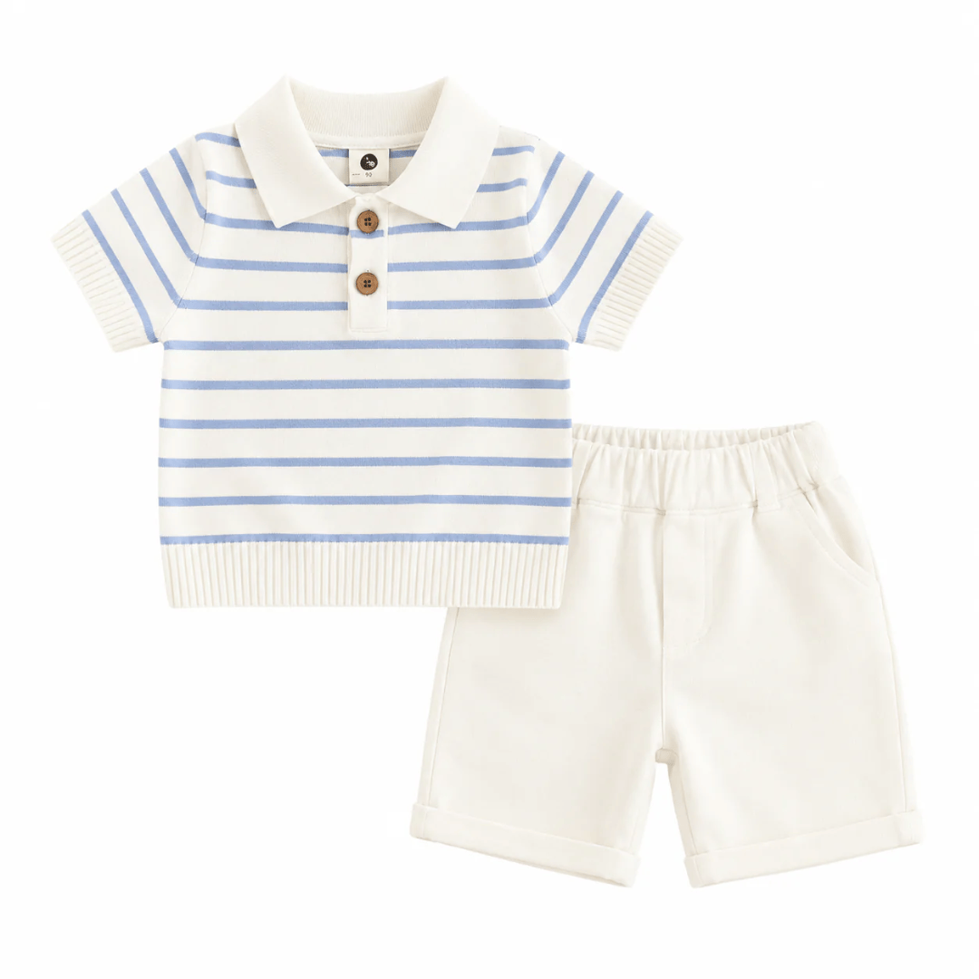 Boys Striped Knit Polo Shirt & Casual Shorts 2-Piece Set
