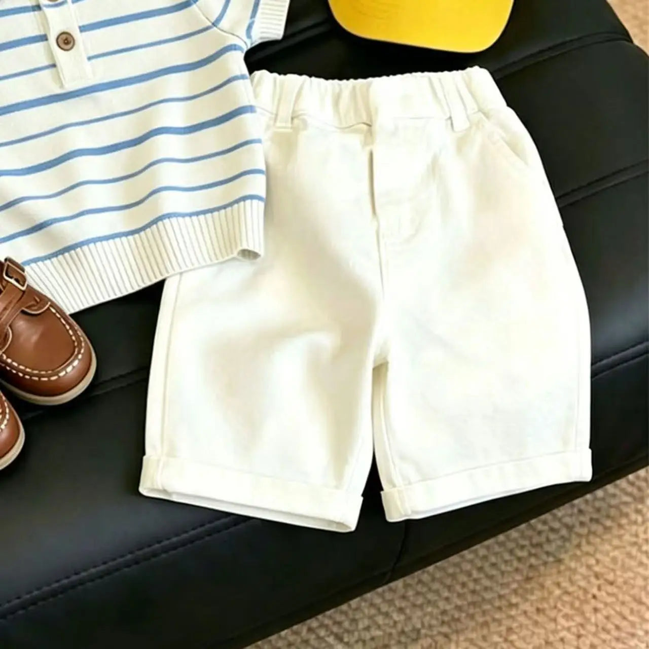 Boys Striped Knit Polo Shirt & Casual Shorts 2-Piece Set