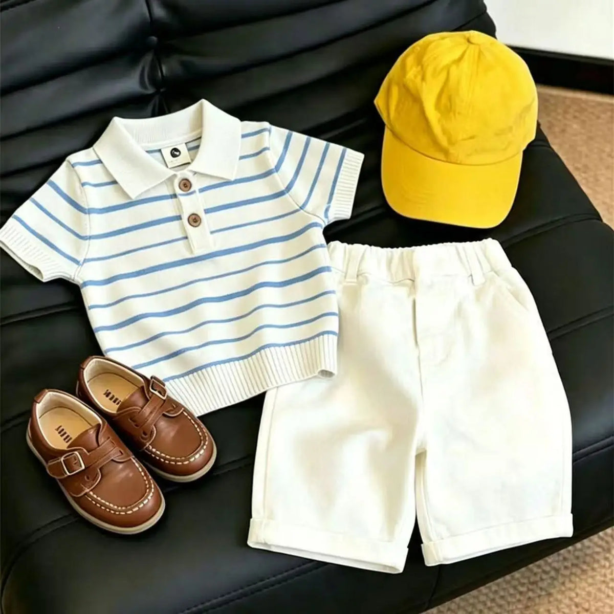 Striped 2-Piece Set / 2T Boys Striped Knit Polo Shirt & Casual Shorts 2-Piece Set