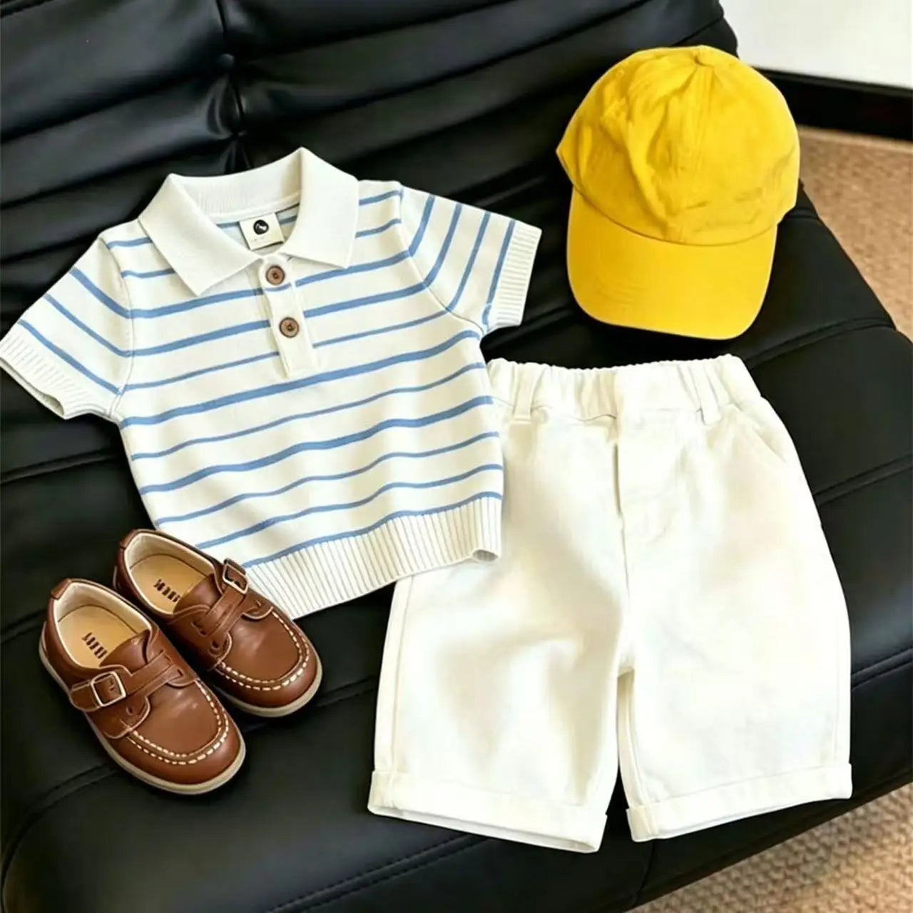 Striped 2-Piece Set / 2T Boys Striped Knit Polo Shirt & Casual Shorts 2-Piece Set