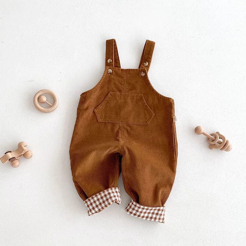 Brown Corduroy Overalls with Checkered Shirt
