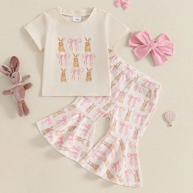 6-12M Bunny and Bow T-Shirt and Flare Pants