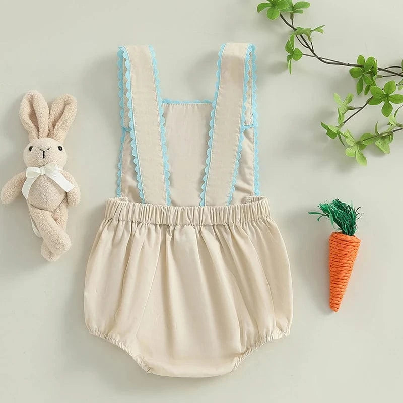 Girl's Clothing Bunny and Carrot Embroidery Sleeveless Overalls