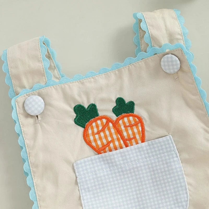 Girl's Clothing Bunny and Carrot Embroidery Sleeveless Overalls
