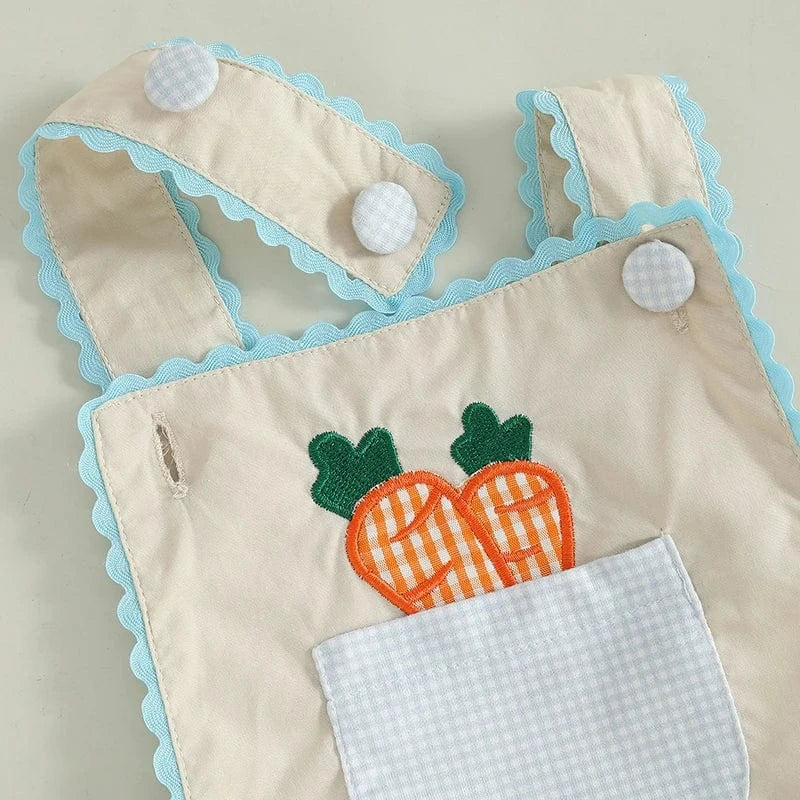 Girl's Clothing Bunny and Carrot Embroidery Sleeveless Overalls
