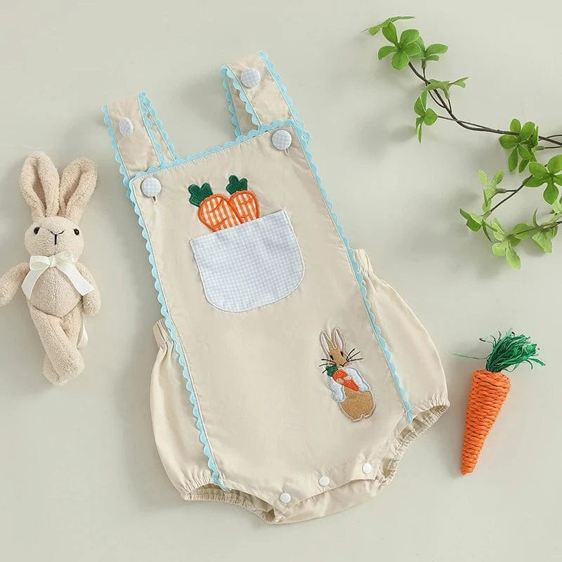 Girl's Clothing Bunny and Carrot Embroidery Sleeveless Overalls