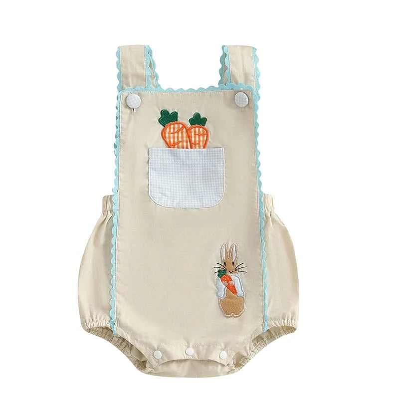 Girl's Clothing Bunny and Carrot Embroidery Sleeveless Overalls