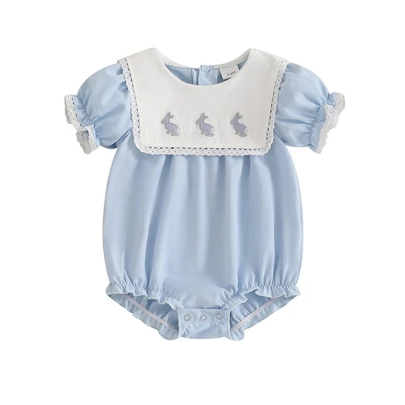 Blue / 0-3M Bunny Embroidery Short Sleeve Bodysuit