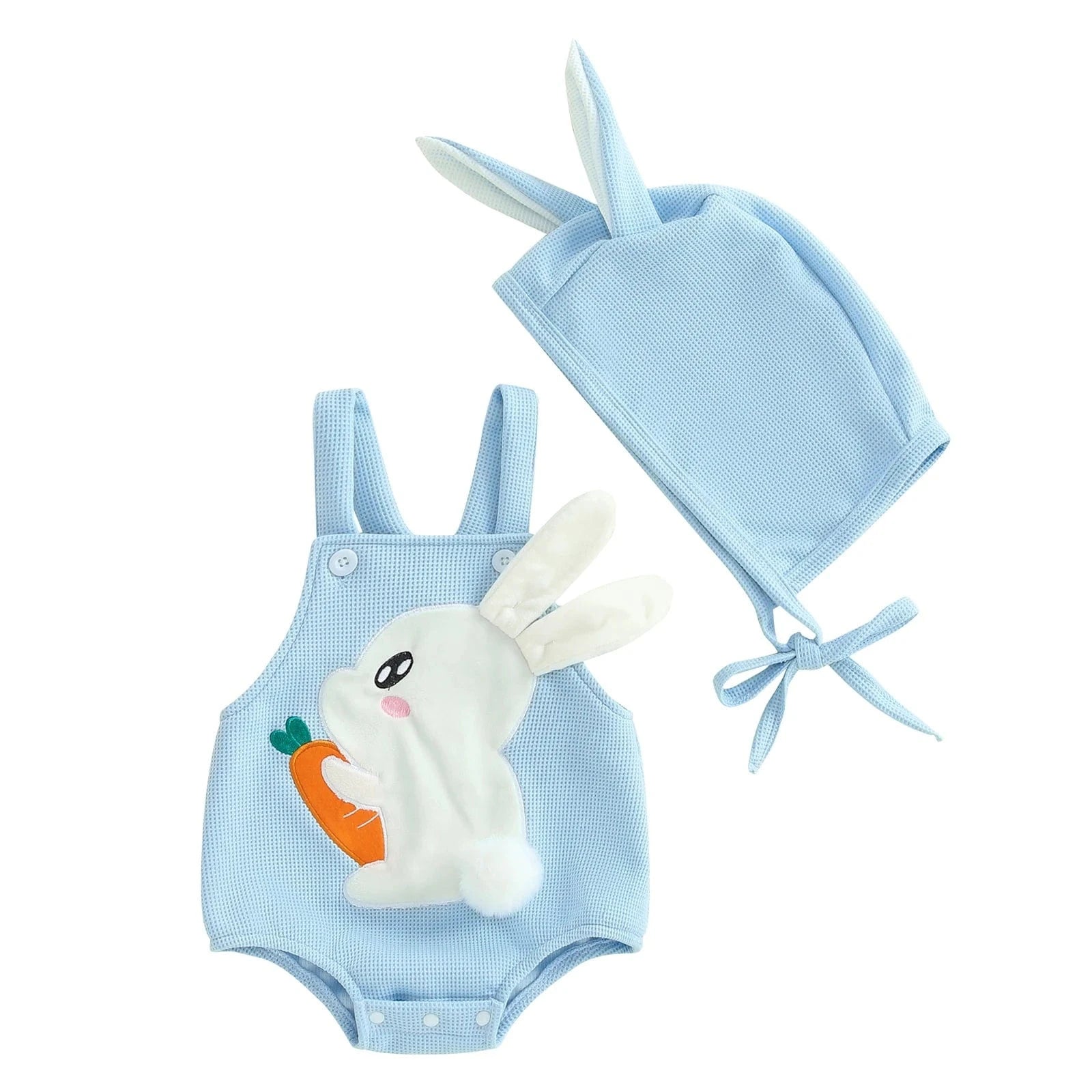 Blue / 0-3M Bunny Embroidery Sleeveless Romper with Hat