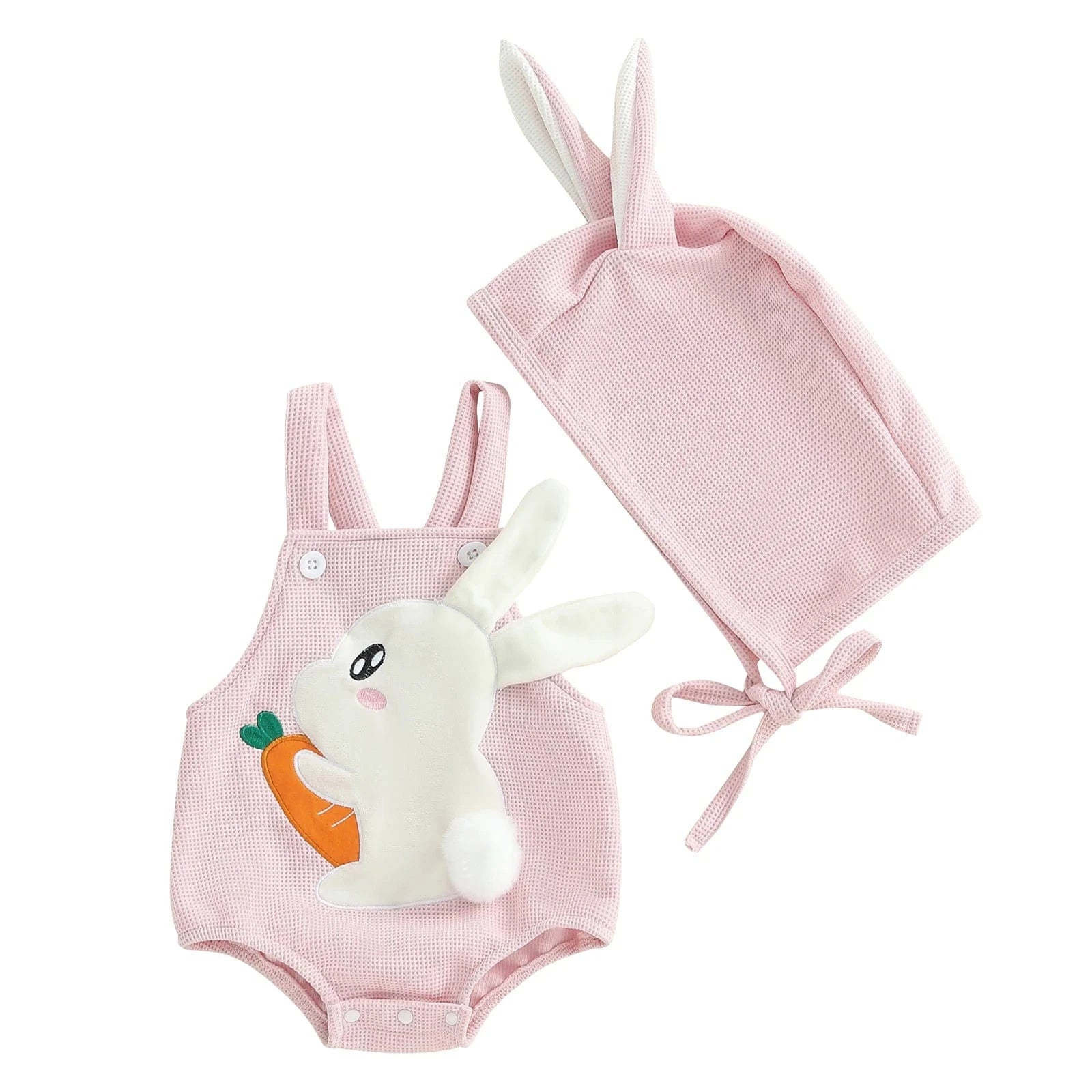 Pink / 0-3M Bunny Embroidery Sleeveless Romper with Hat