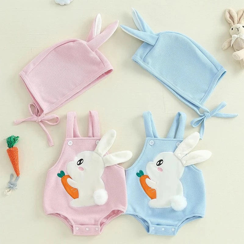 Bunny Embroidery Sleeveless Romper with Hat