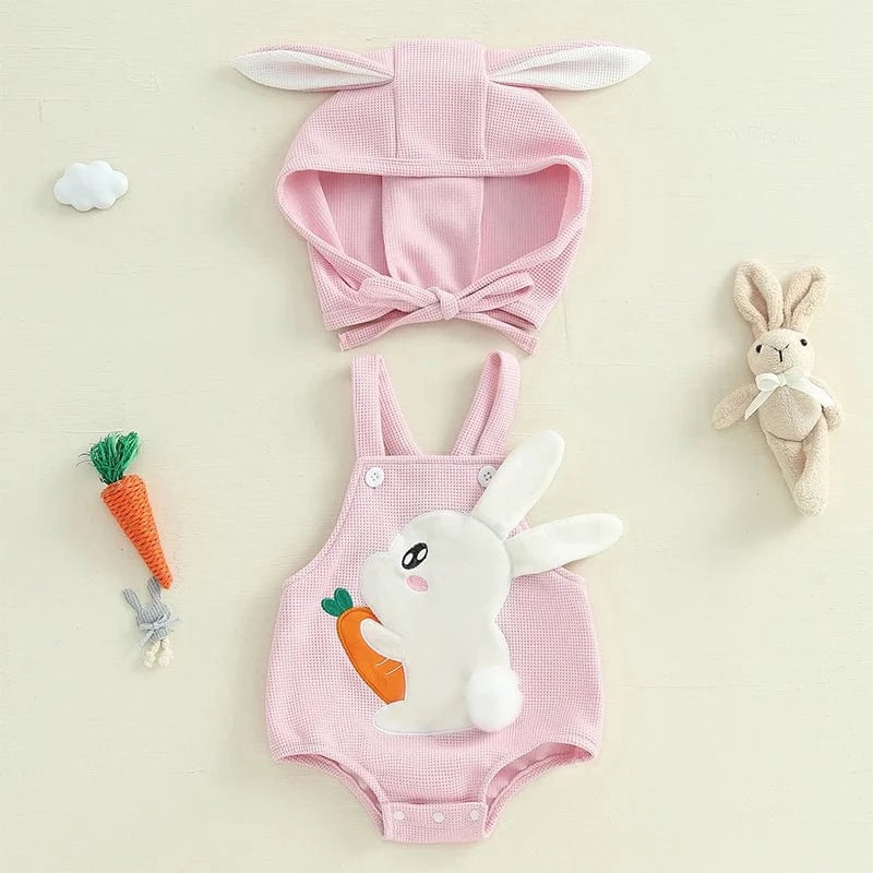 Bunny Embroidery Sleeveless Romper with Hat
