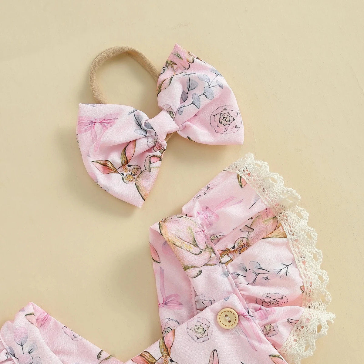 Bunny Print Lace Bodysuit with Headband