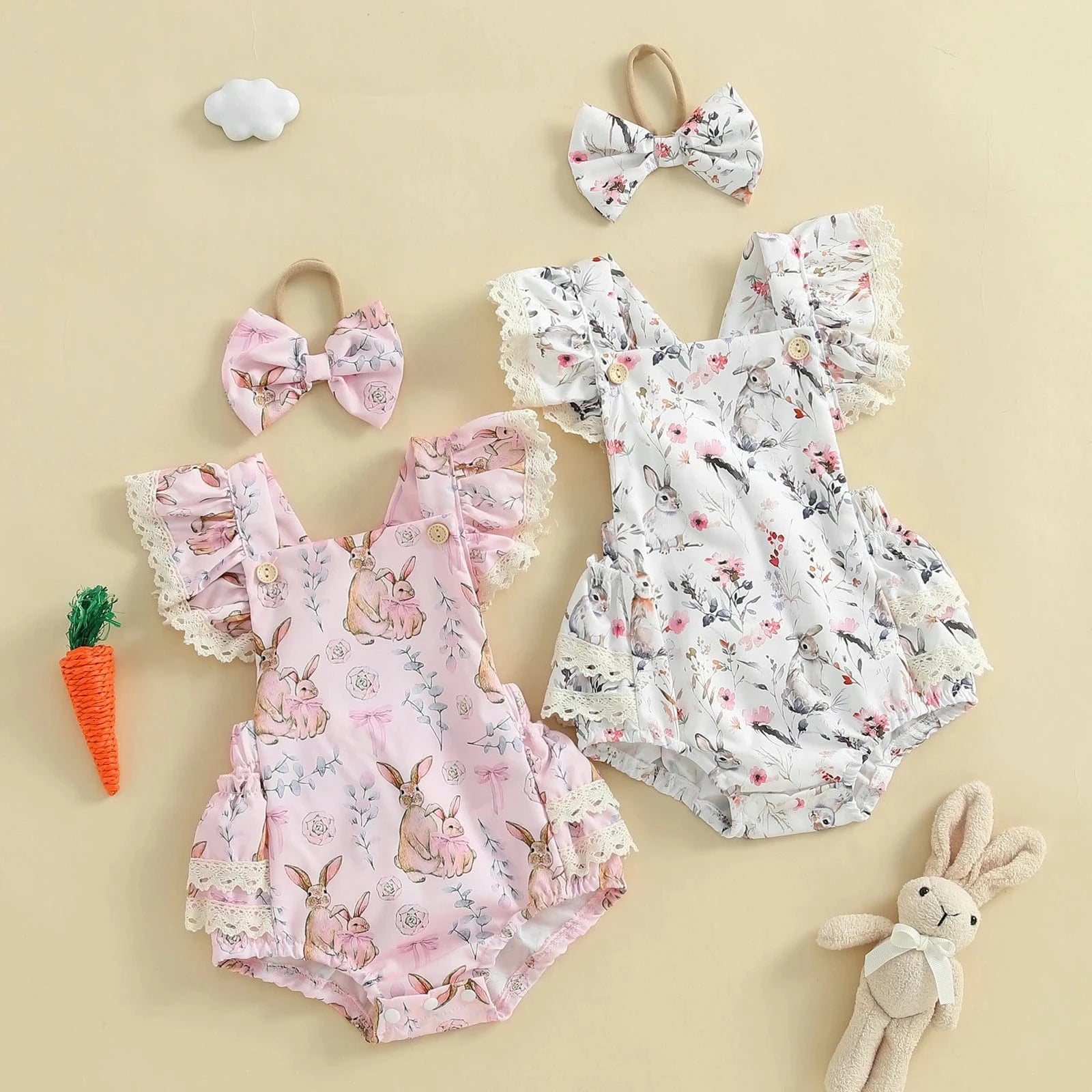 Bunny Print Lace Bodysuit with Headband