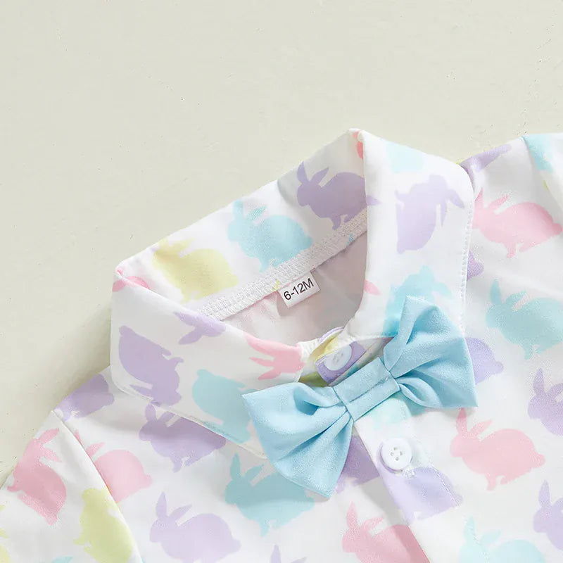 Bunny Print Shirt and Bow Tie with Shorts