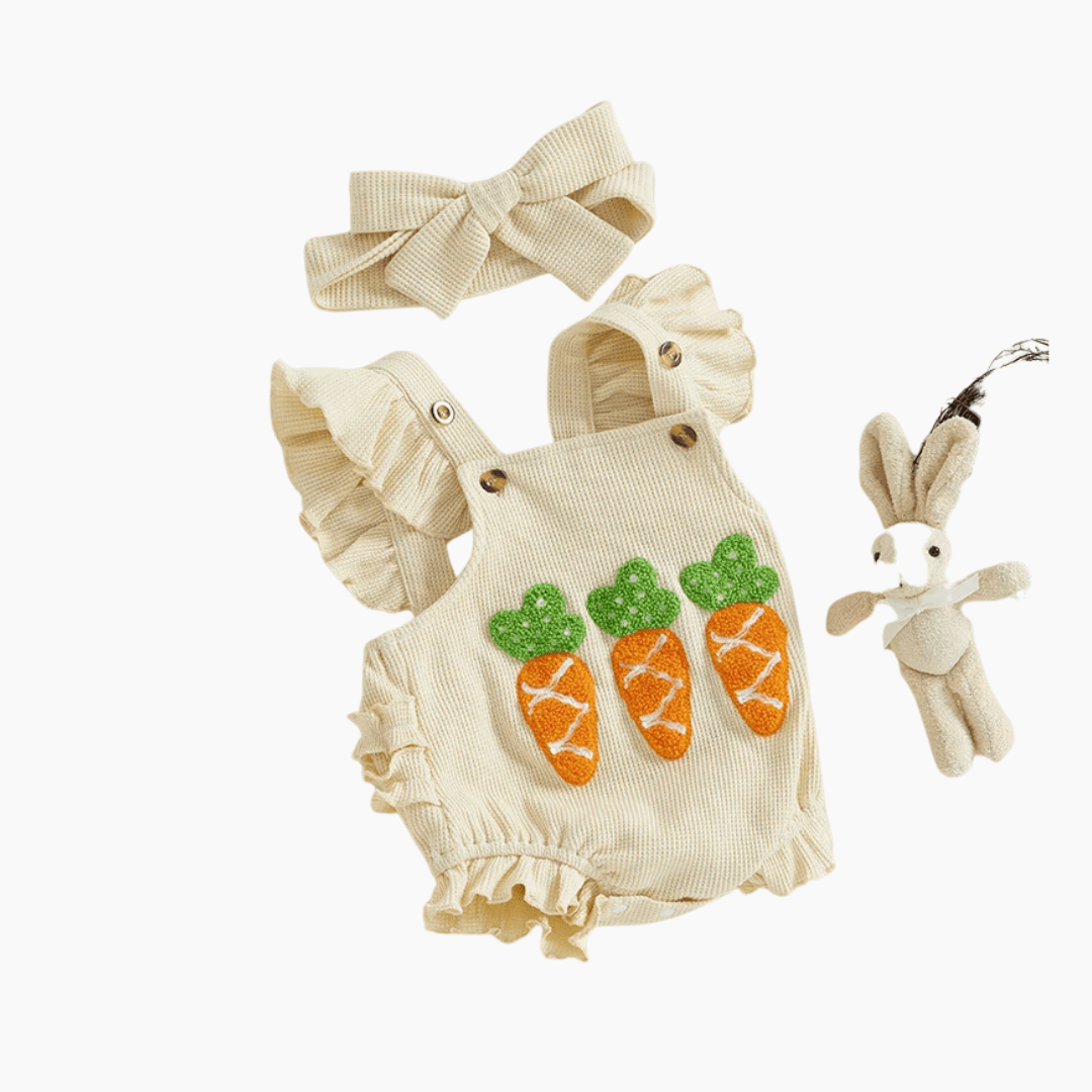 Carrot Embroidery Jumpsuit with Headband