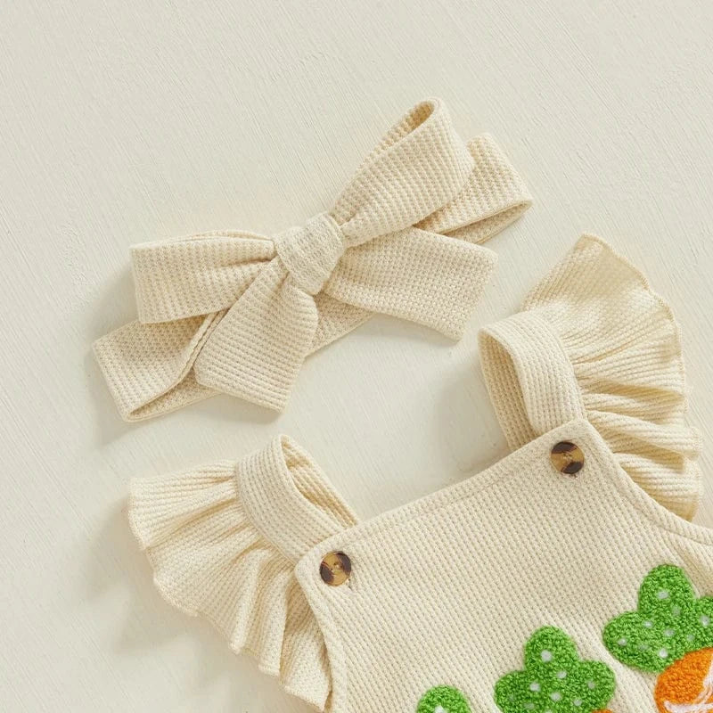 Carrot Embroidery Jumpsuit with Headband