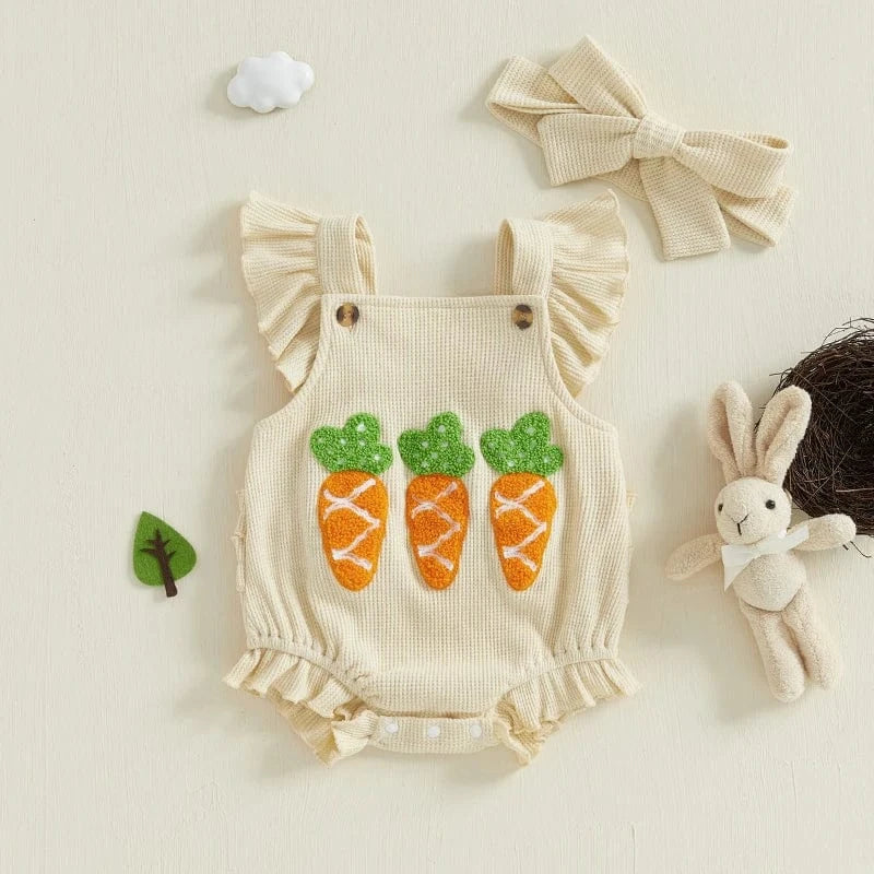 Carrot Embroidery Jumpsuit with Headband