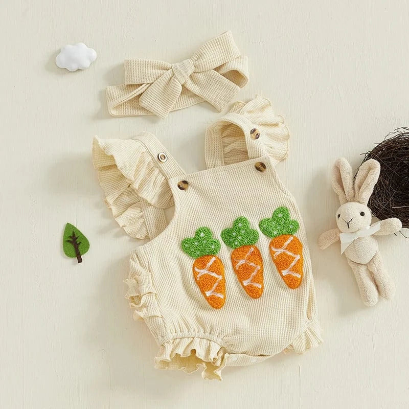 0-3M Carrot Embroidery Jumpsuit with Headband