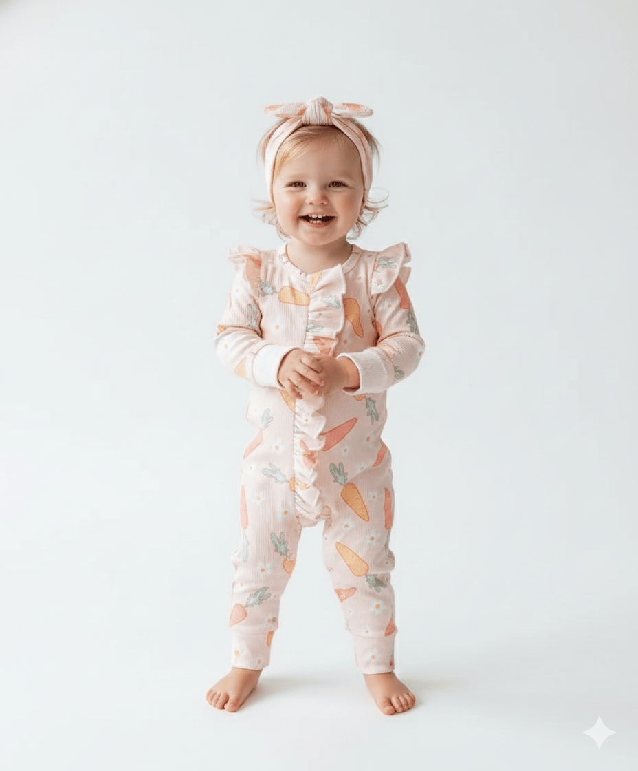 Carrot Print Ruffle Romper & Headband Set
