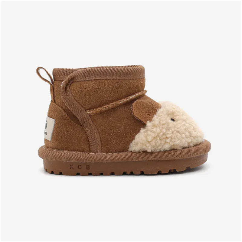 Camel / 16 Cartoon Animal Leather &amp; Plush Snow Boots