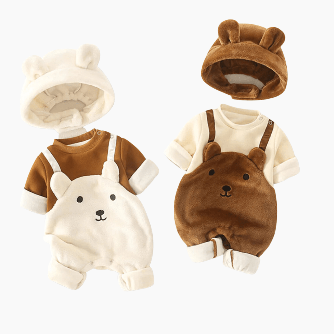 Cartoon Bear Baby Romper with Hat