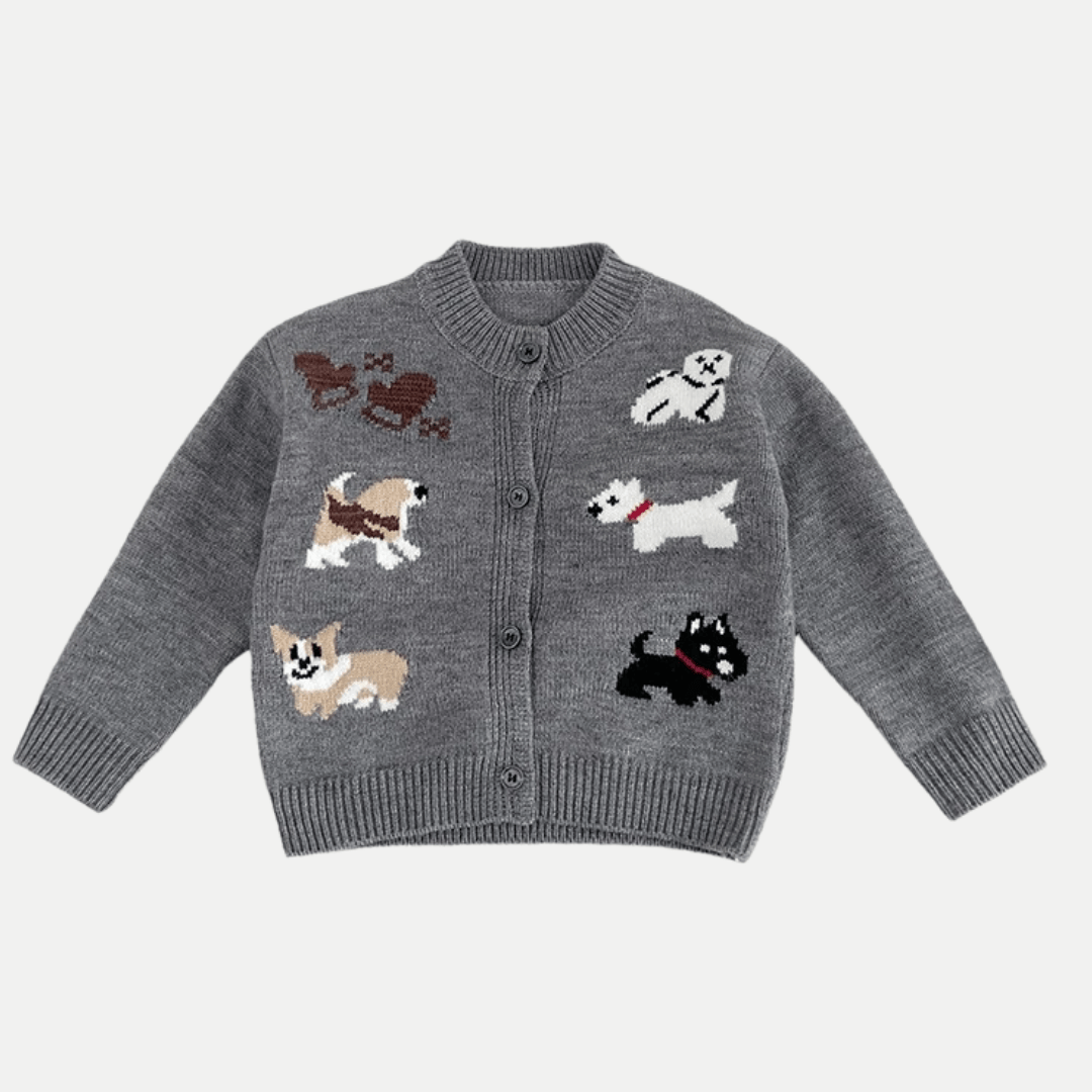 Gray Cardigan / 9-12M Cartoon Dogs Knit Cardigan