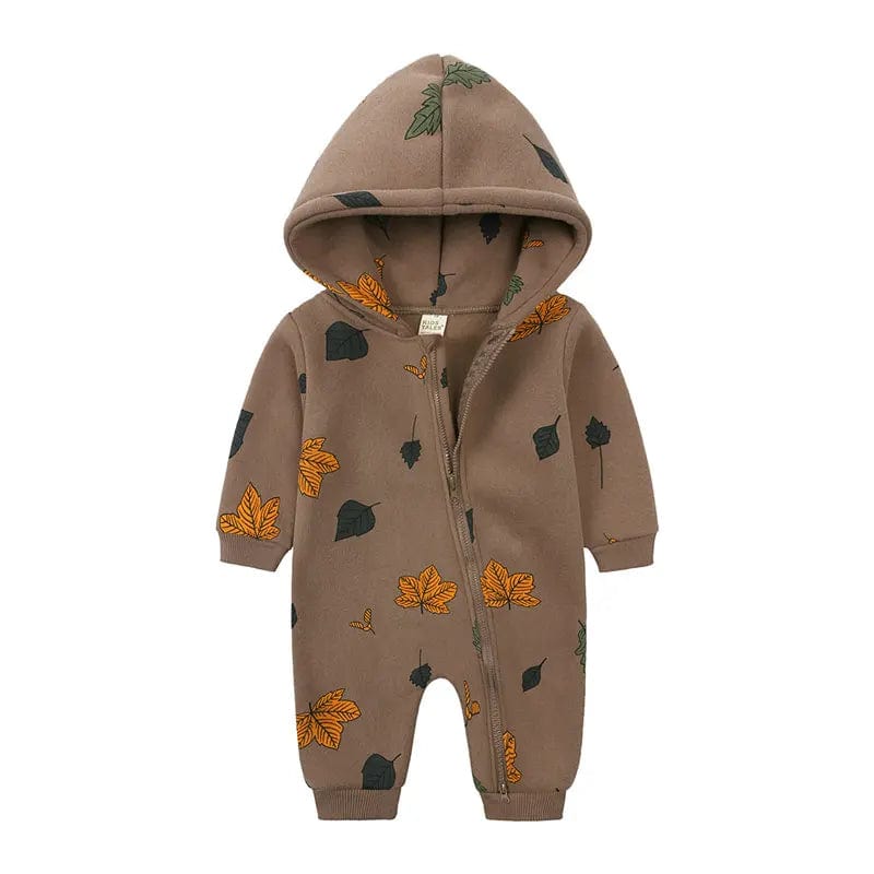 Gray / 9M Cartoon Print Hooded Baby Onesie