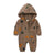 Gray / 9M Cartoon Print Hooded Baby Onesie