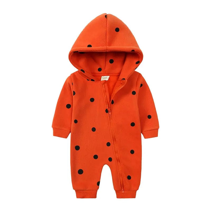 Red / 3M Cartoon Print Hooded Baby Onesie
