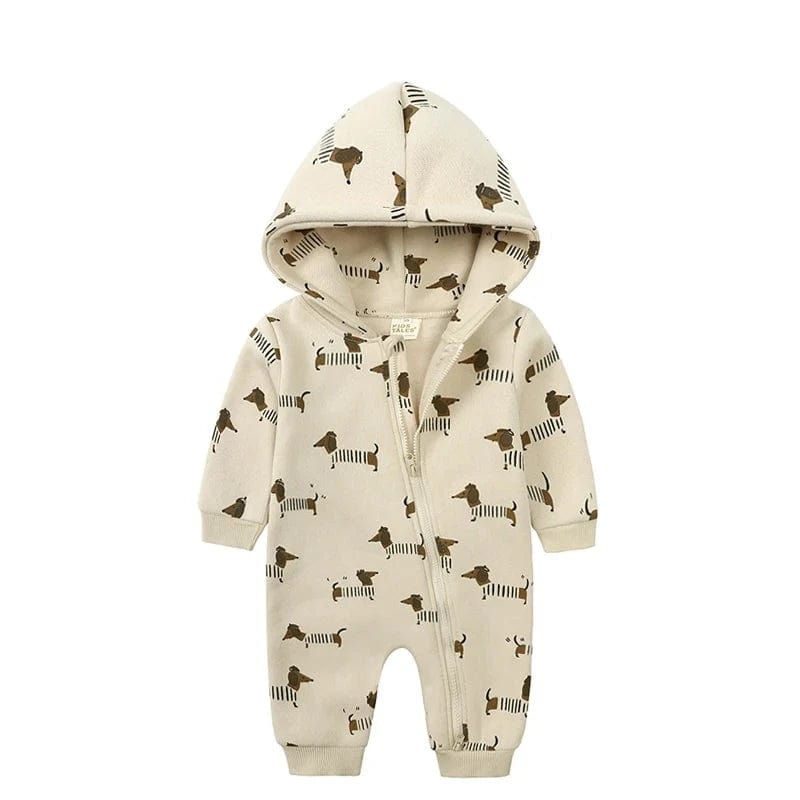 Cartoon Print Hooded Baby Onesie