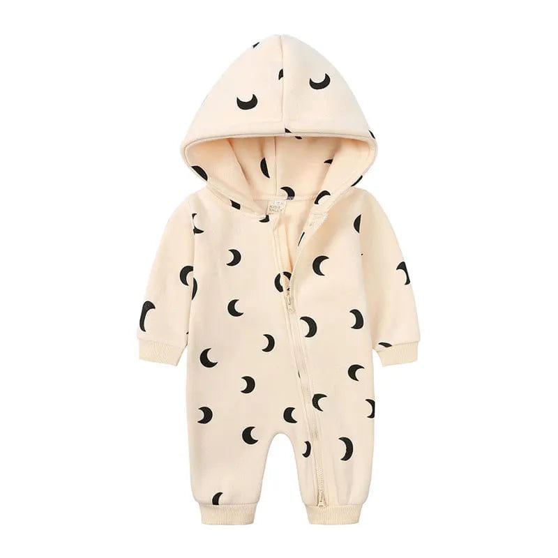 Beige / 3M Cartoon Print Hooded Baby Onesie