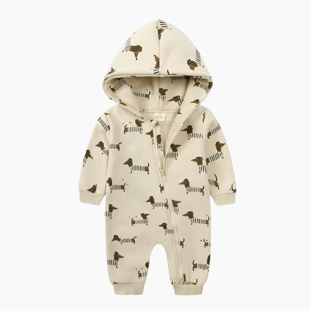 Cartoon Print Hooded Baby Onesie