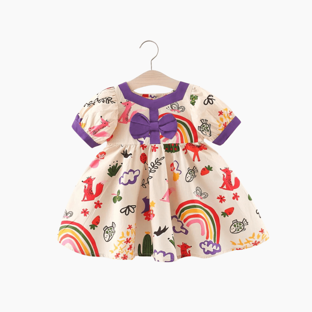 Cartoon Rainbow Girls Dress, Beige / 2-3T