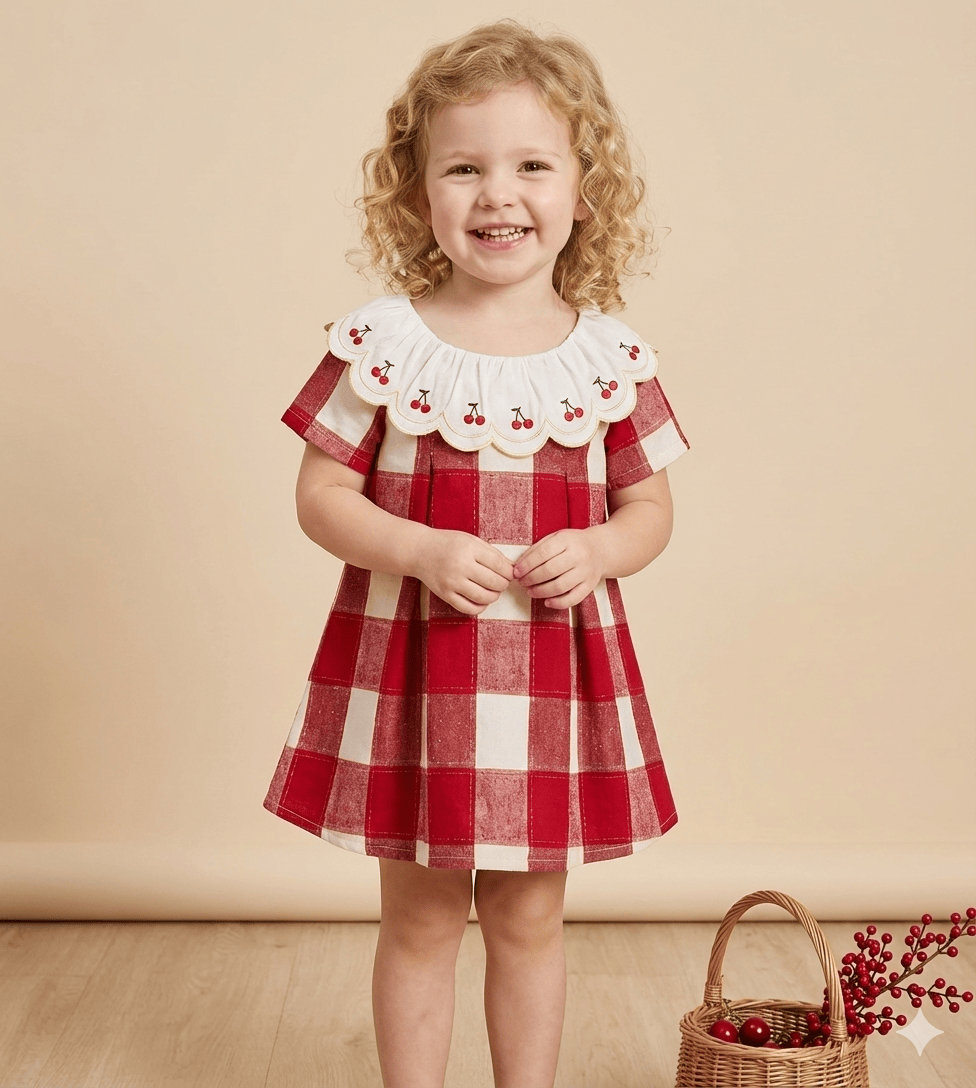Checkered Dress with Lace Collar