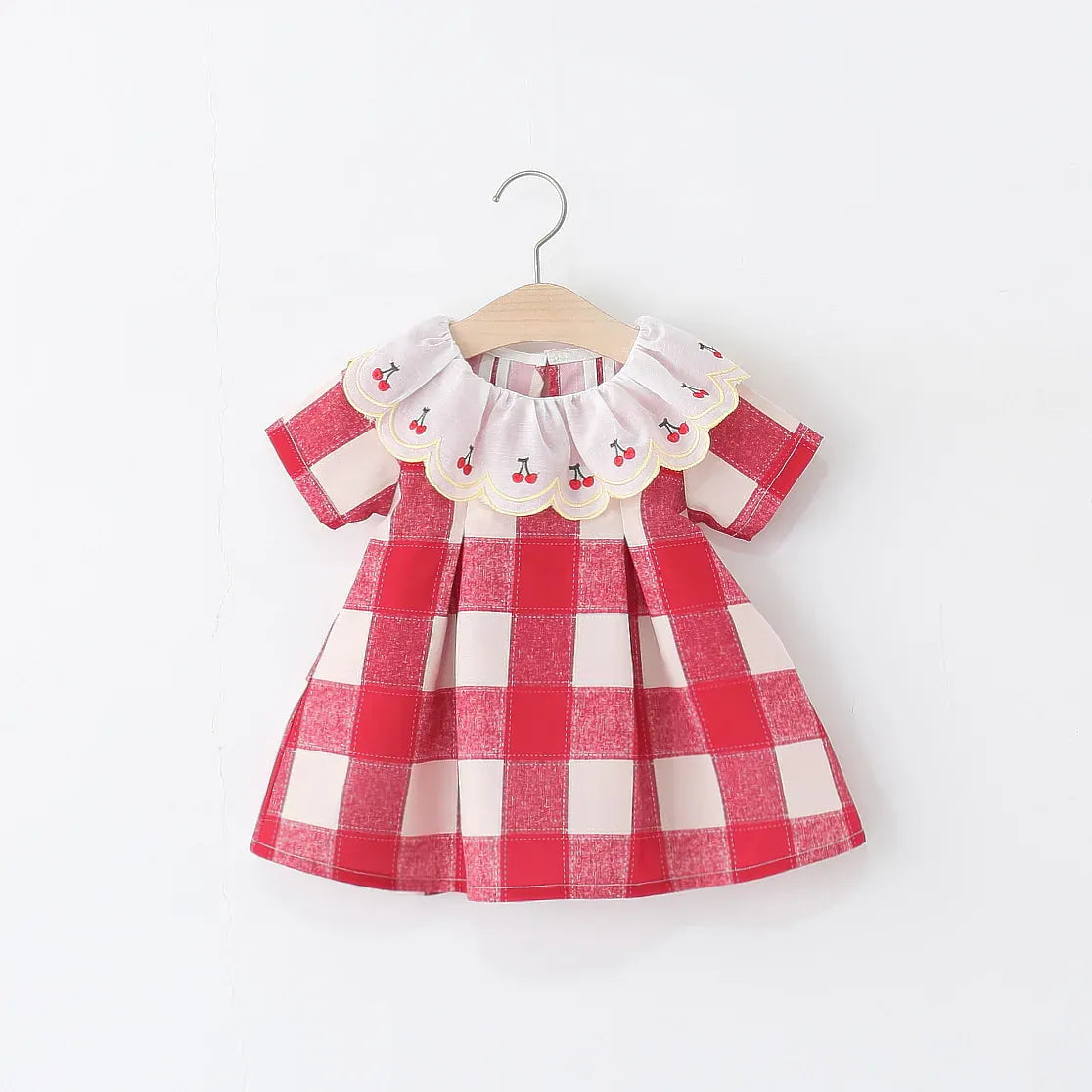 Red / 9-12M Checkered Dress with Lace Collar