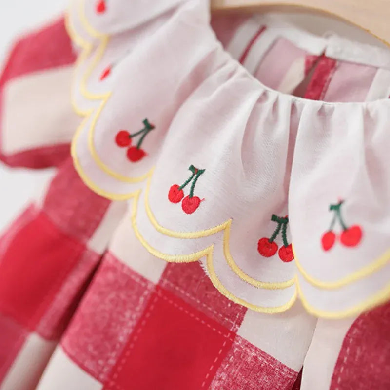 Checkered Dress with Lace Collar