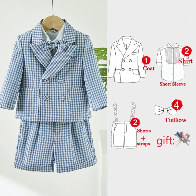 Boy's Clothing as shown 4 pcs set (ShortSleeve) / 18M Checkered Formal Outfit with Bow Tie