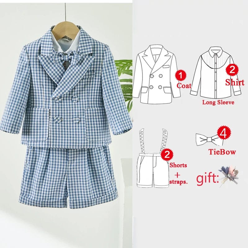 Boy's Clothing as shown 4pcs set (LongSleeve) / 24M Checkered Formal Outfit with Bow Tie