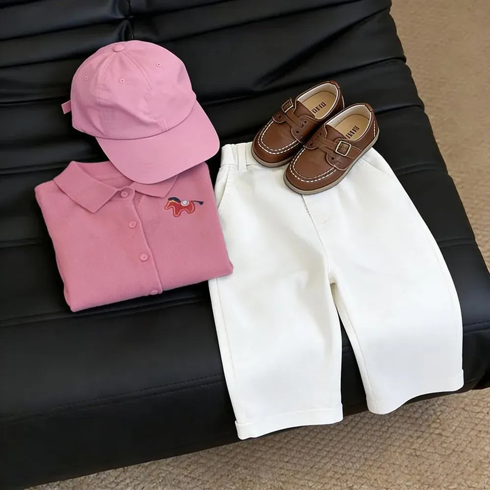 Children's Short Sleeve Knit POLO Shirt Casual Pants Two-Piece Set