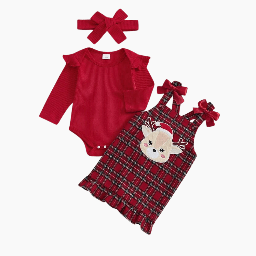 Christmas Baby Ribbed Romper and Plaid Dress Set - Momorii Christmas Baby Ribbed Romper and Plaid Dress Set - Momorii