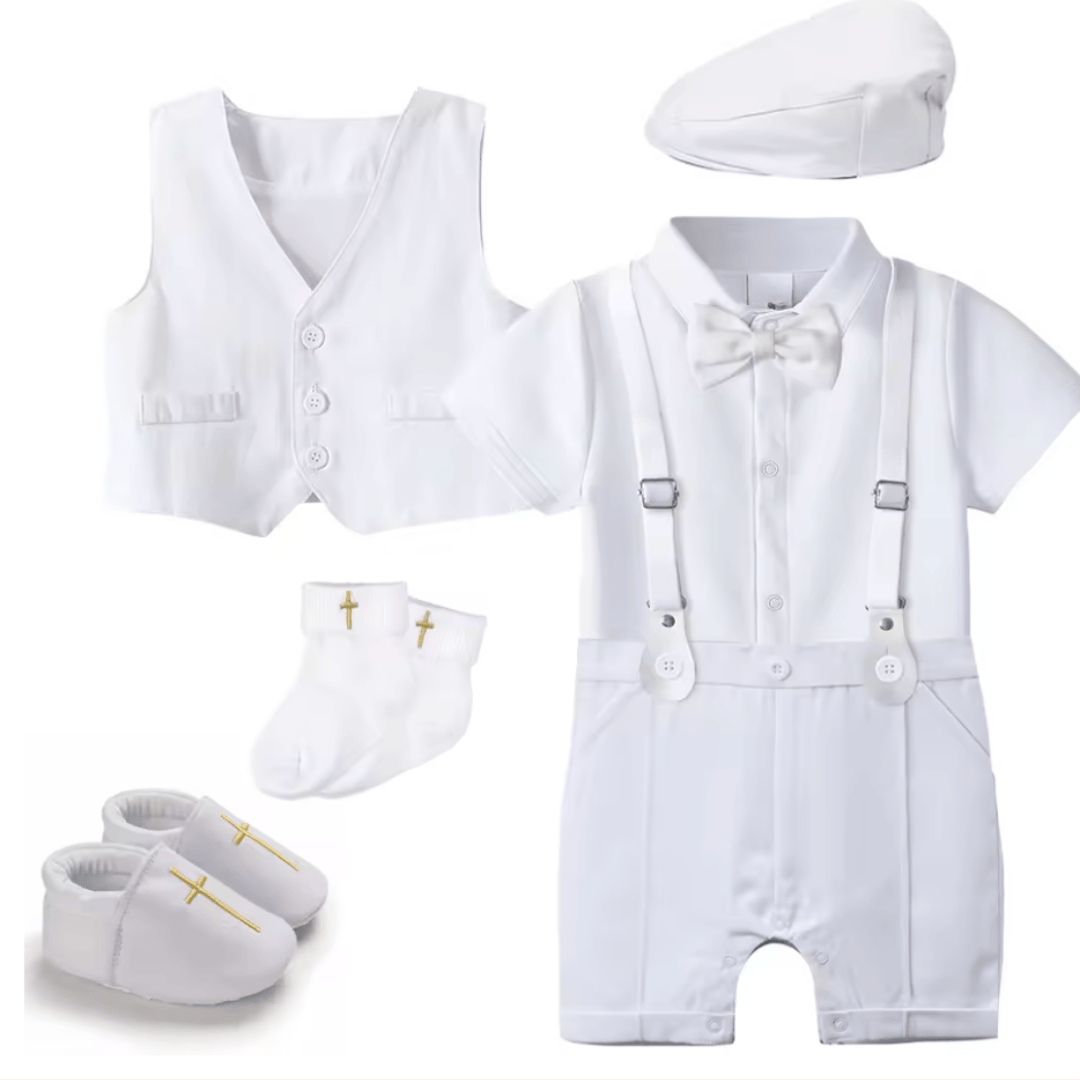 A / 3-6M Classic White Baby Boy Christening Set