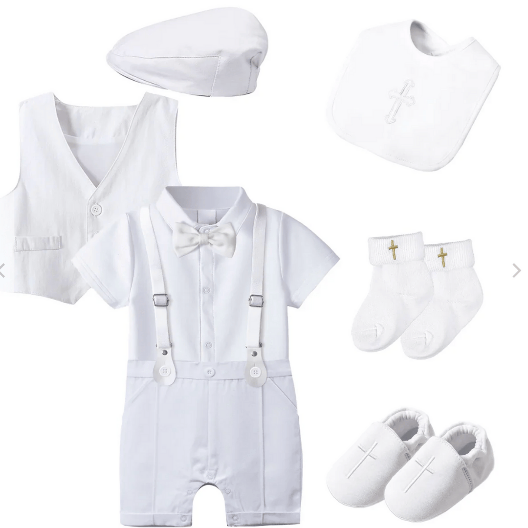 C / 3-6M Classic White Baby Boy Christening Set