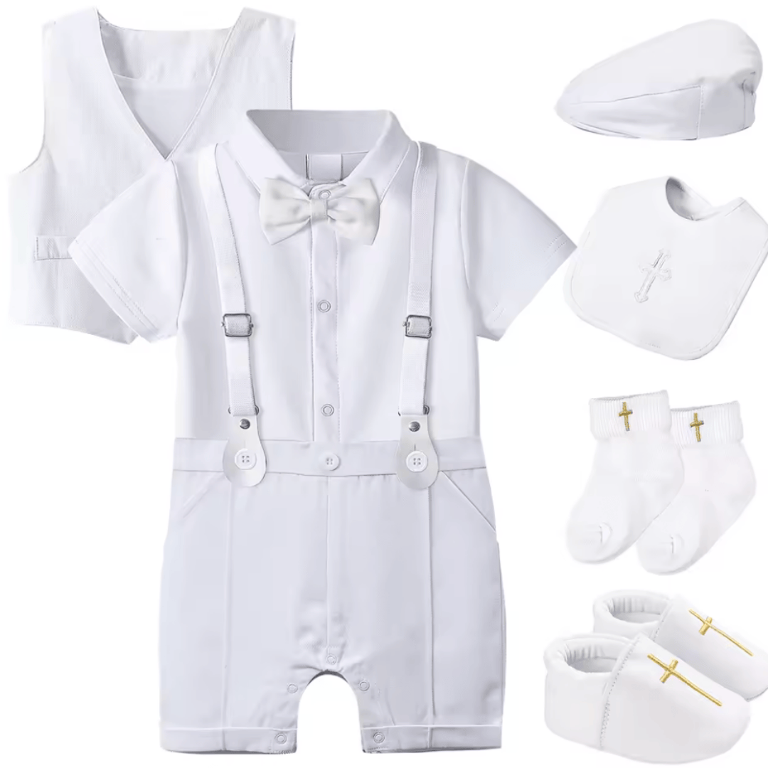 B / 3-6M Classic White Baby Boy Christening Set